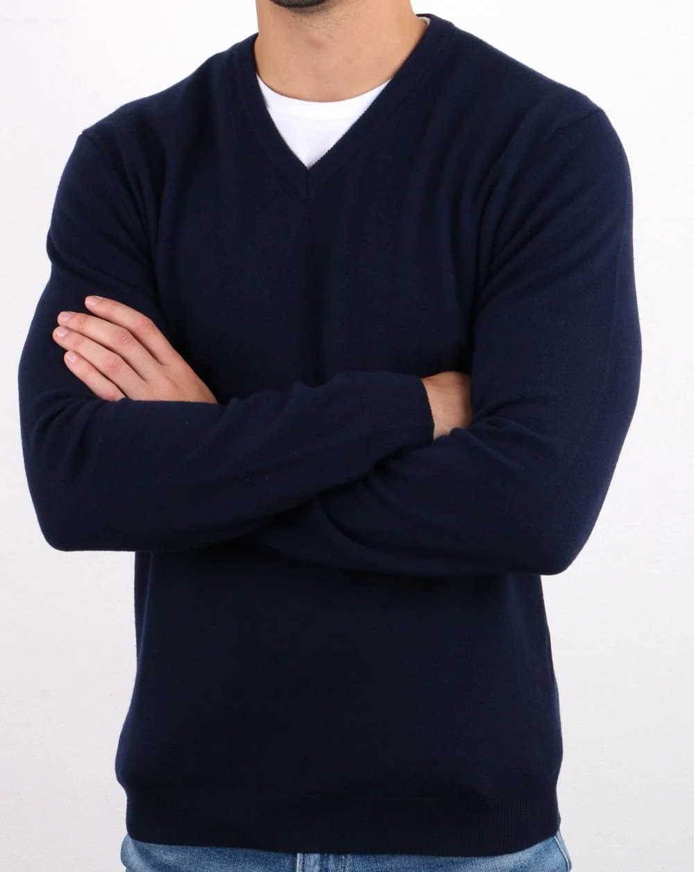Benetton V-neck Merino Jumper Navy - Image 2