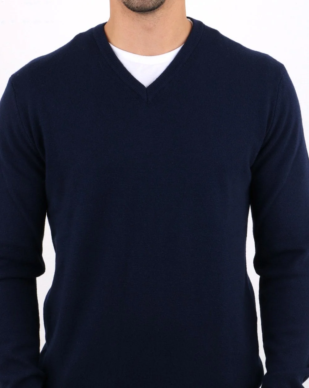 Benetton V-neck Merino Jumper Navy - Image 4