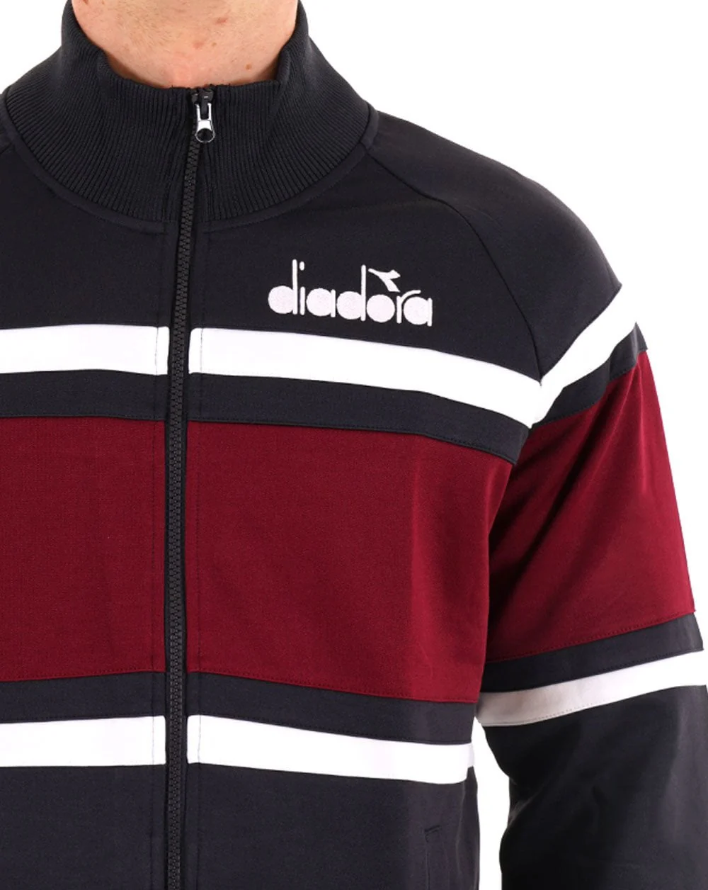 Diadora 80s Track Top Navy/White/Burgundy - Image 2
