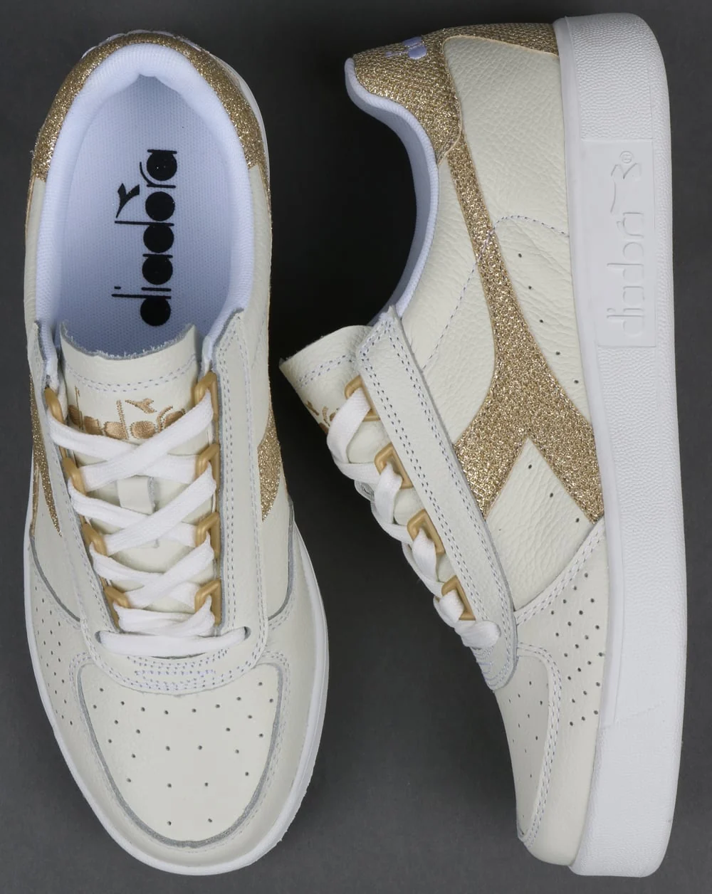 Diadora B. Elite Womens Trainers White/Gold - Image 2