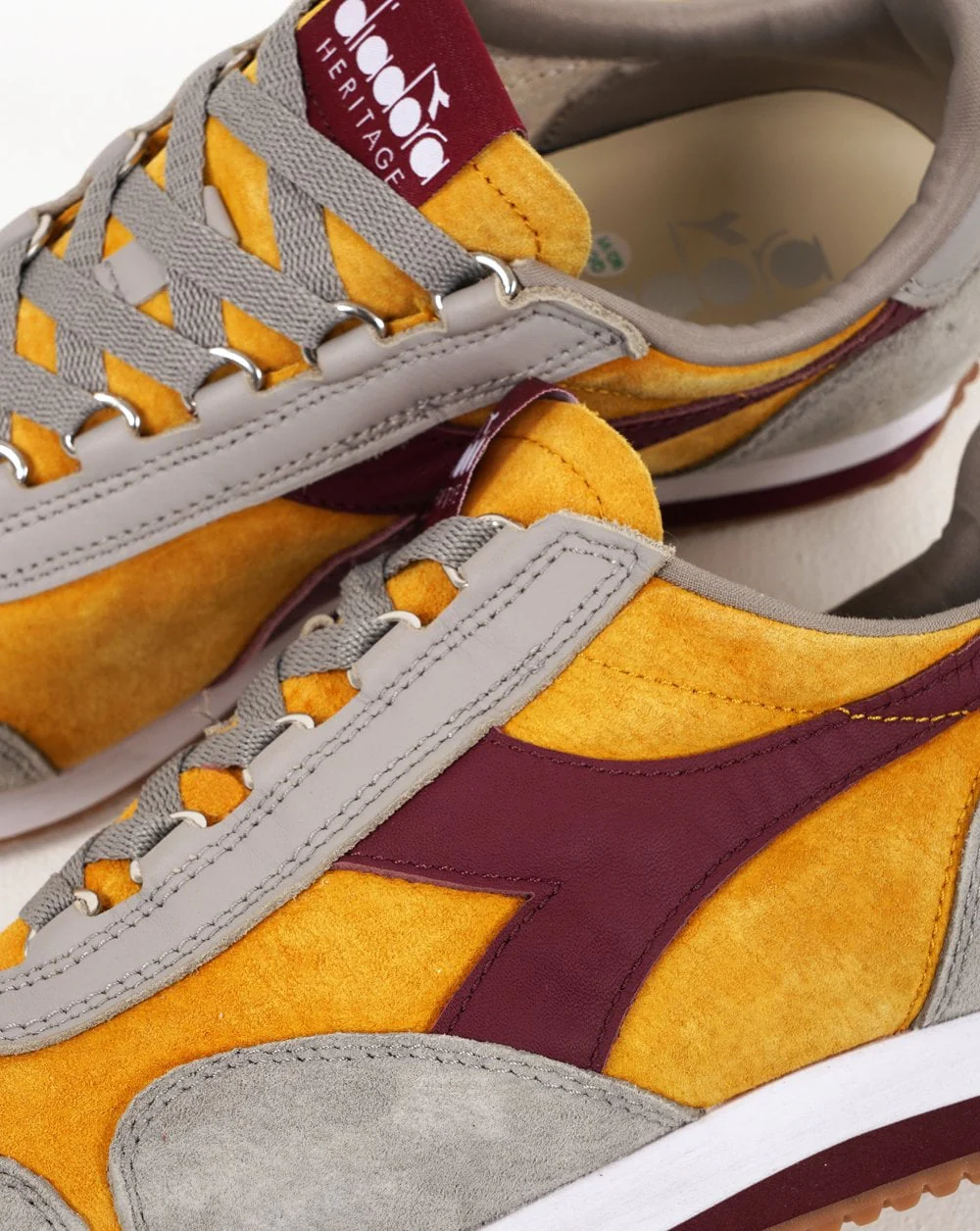 Diadora Equipe 75 Stone Washed Suede Trainers Yellow Freesia - Image 3