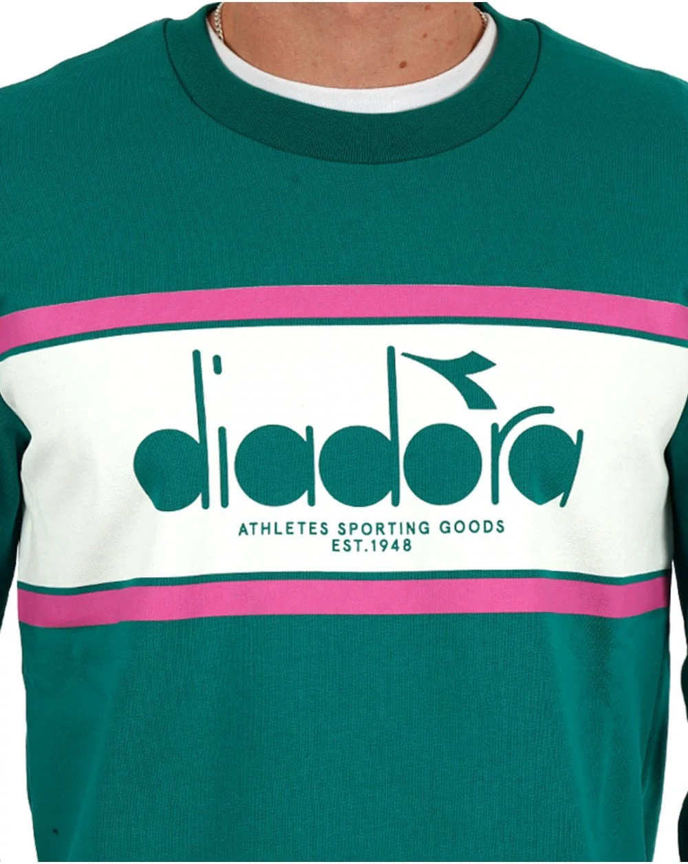 Diadora Logo Crew Sweatshirt Green/White/Pink - Image 2