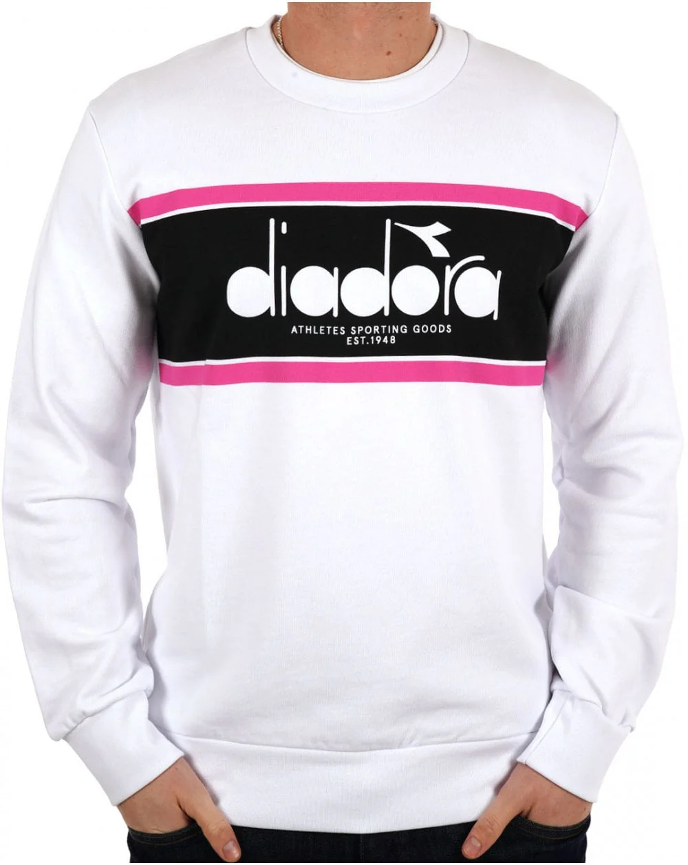Diadora Logo Crew Sweatshirt White/Black/Pink