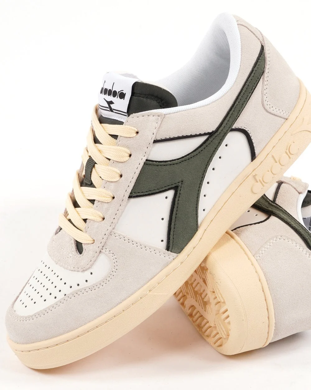 Diadora Magic Basket Suede Trainer White/Dark Green - Image 2