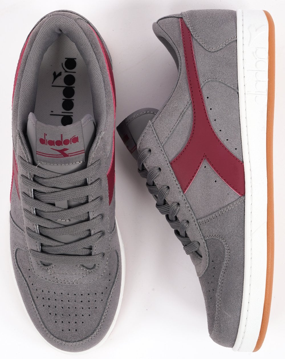 Diadora MB Elite Suede Trainer Grey Burgundy - Image 5