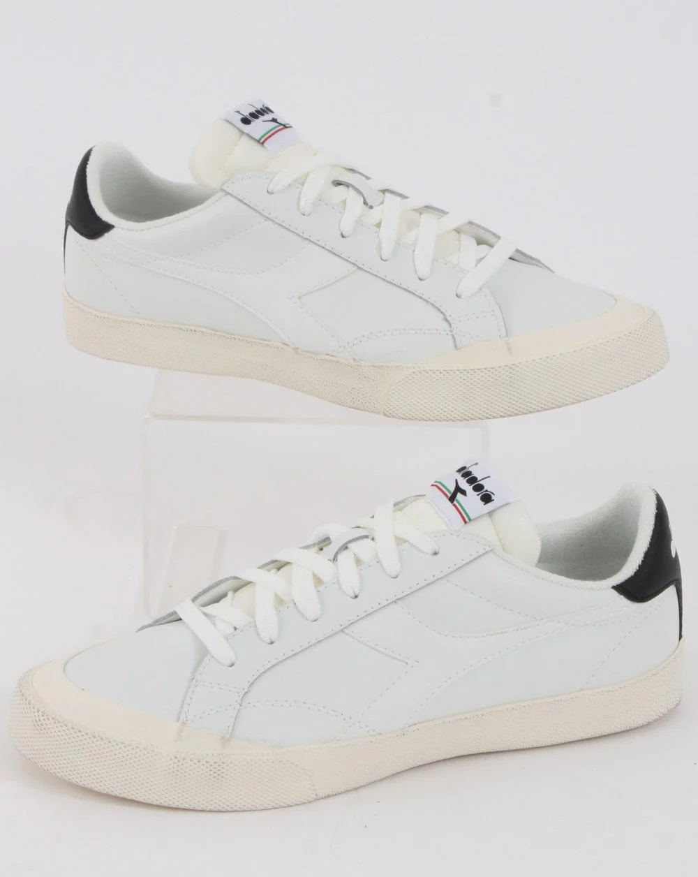 Diadora Melody Leather Distressed Trainer White/Black - Image 4