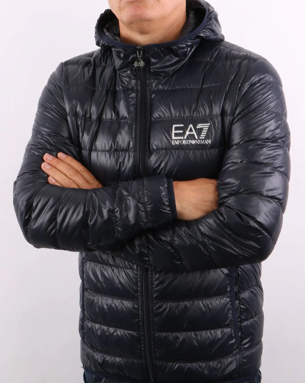 EA7 Core Logo Down Hooded Jacket Navy - Image 4