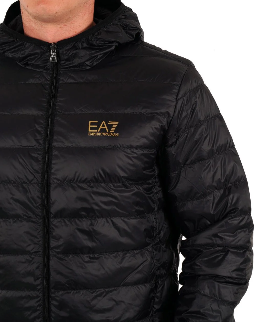 EA7 Down Hooded Jacket Black/Gold - Image 2