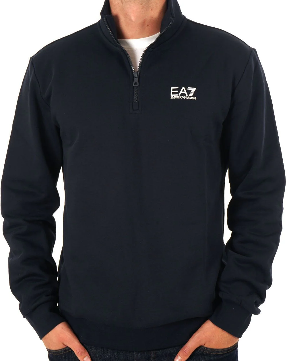 EA7 Emporio Armani 1/4 Zip Logo Sweatshirt Navy Blue - Image 2