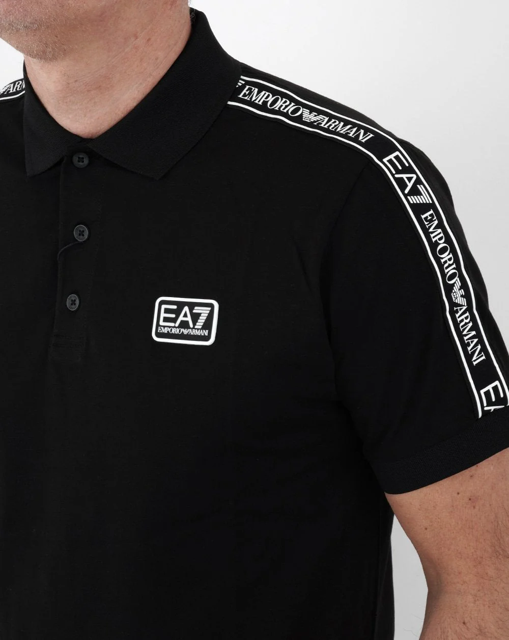 EA7 Tape Logo Polo Shirt Black - Image 2
