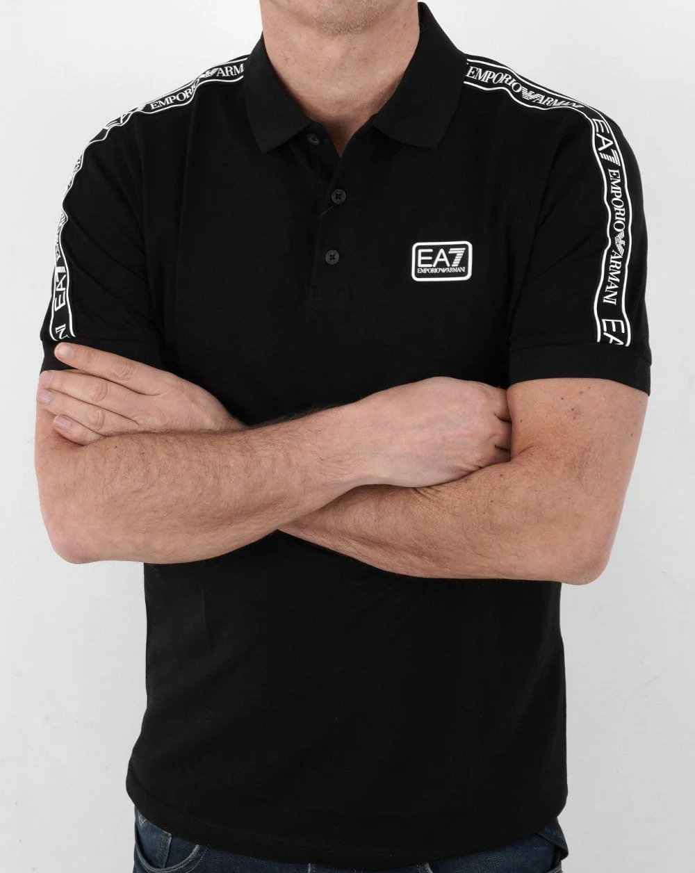 EA7 Tape Logo Polo Shirt Black - Image 3