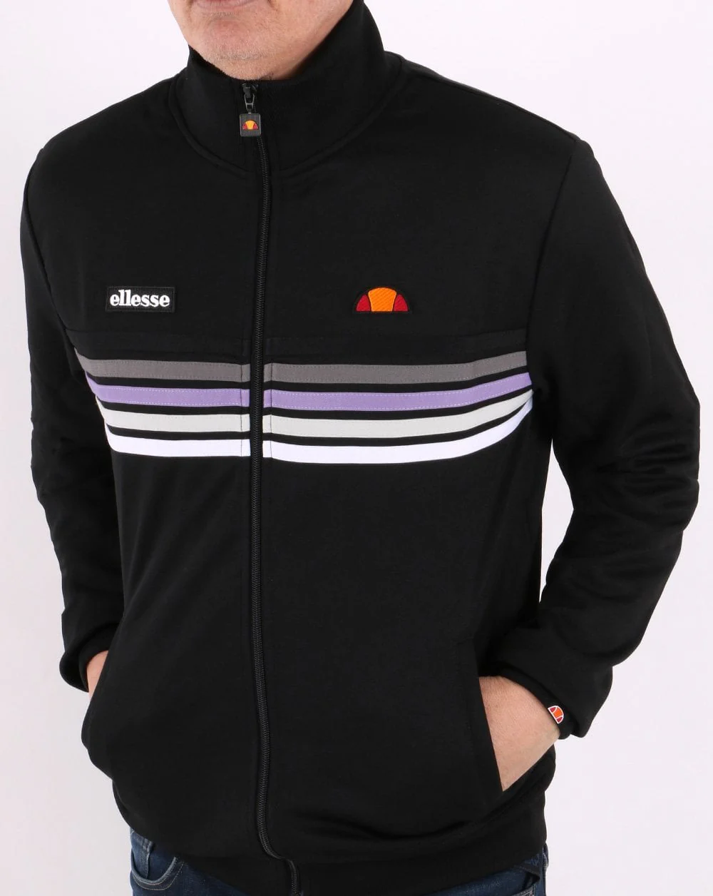 Ellesse 5 Stripe Track Top Black/Lilac
