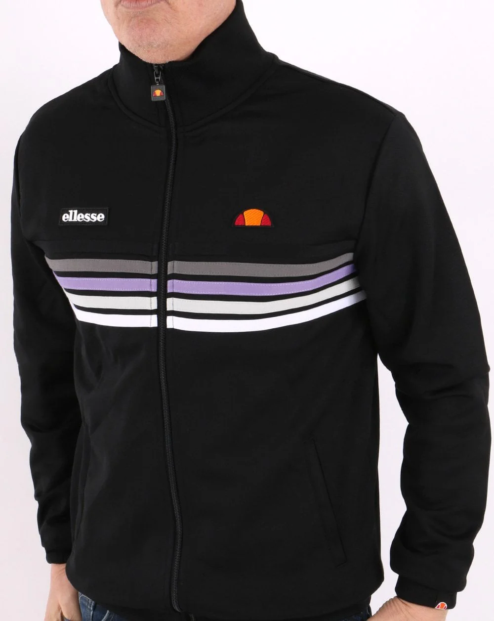 Ellesse 5 Stripe Track Top Black/Lilac - Image 2