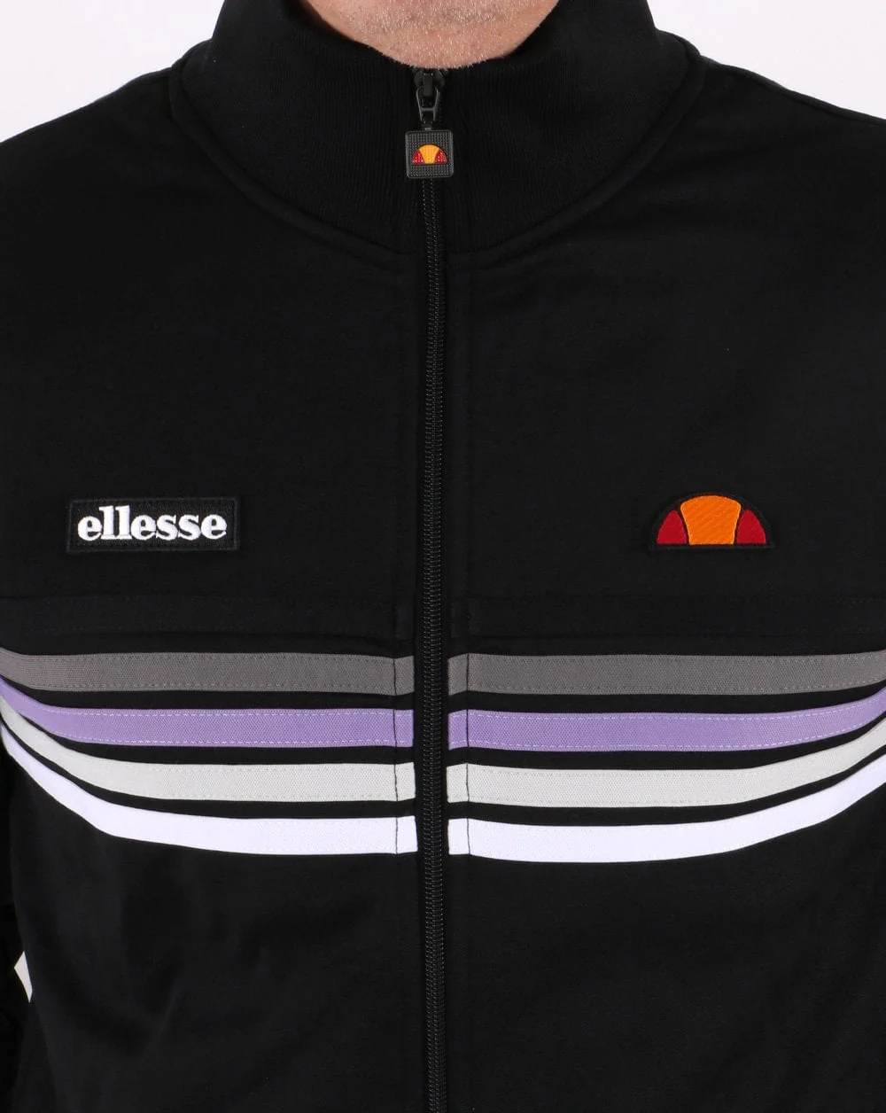 Ellesse 5 Stripe Track Top Black/Lilac - Image 3