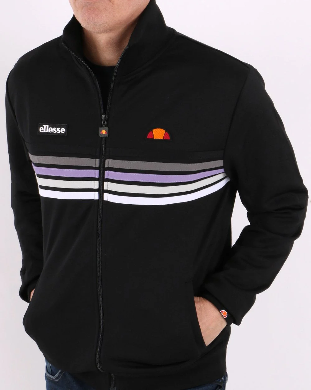 Ellesse 5 Stripe Track Top Black/Lilac - Image 4
