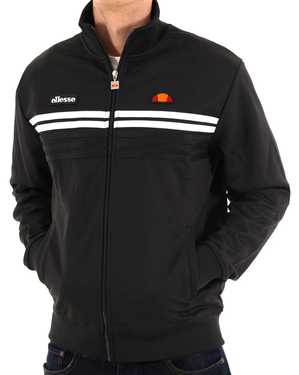 Ellesse 5 Stripe Track Top Black white - Image 3