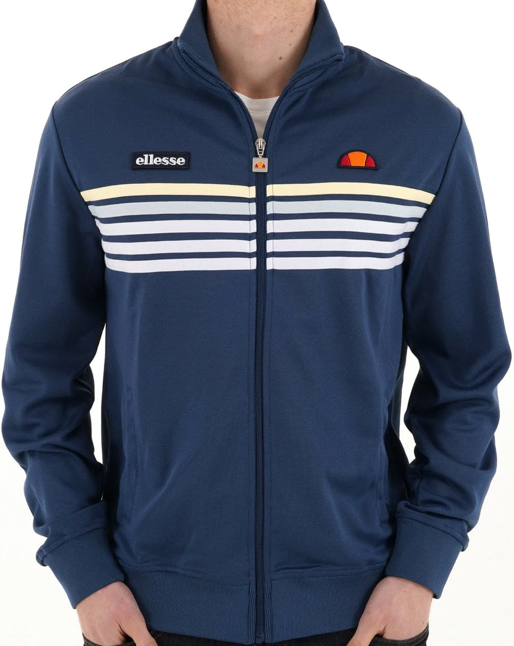 Ellesse 5 Stripe Track Top Dark Blue/White - Image 2