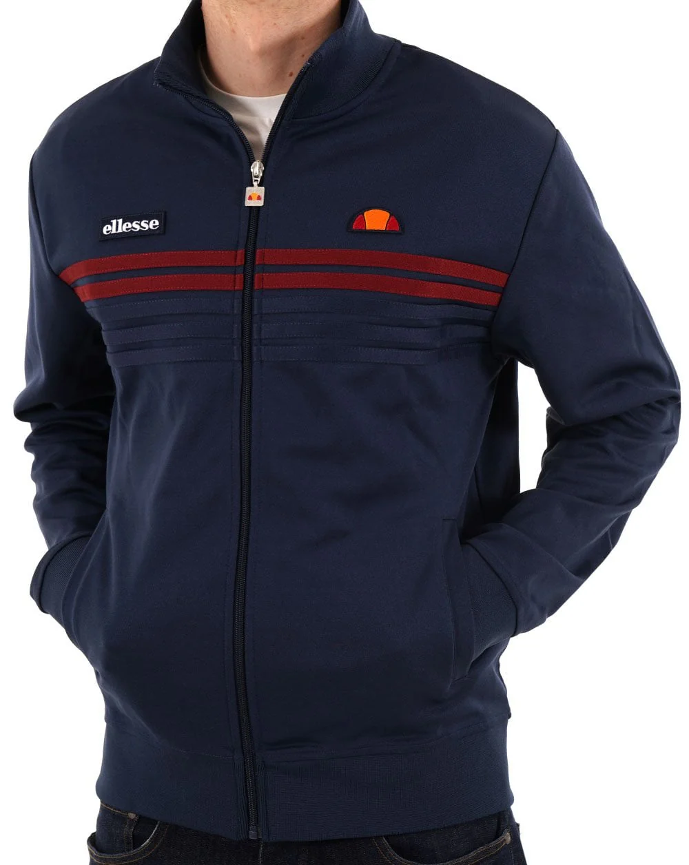 Ellesse 5 Stripe Track Top Navy/Burgundy - Image 3