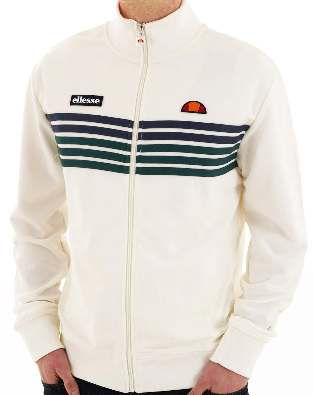 Ellesse 5 Stripe Track Top Off White/Dark Green - Image 2
