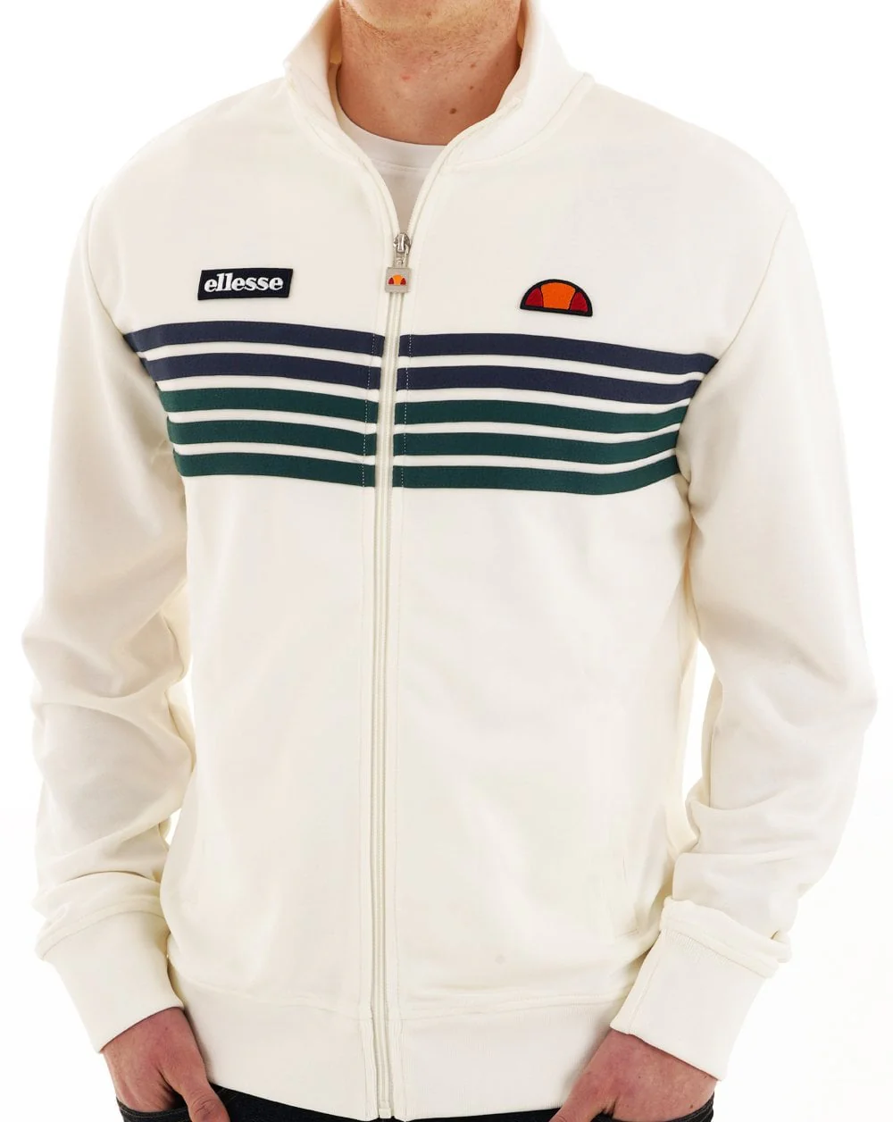 Ellesse 5 Stripe Track Top Off White/Dark Green - Image 3
