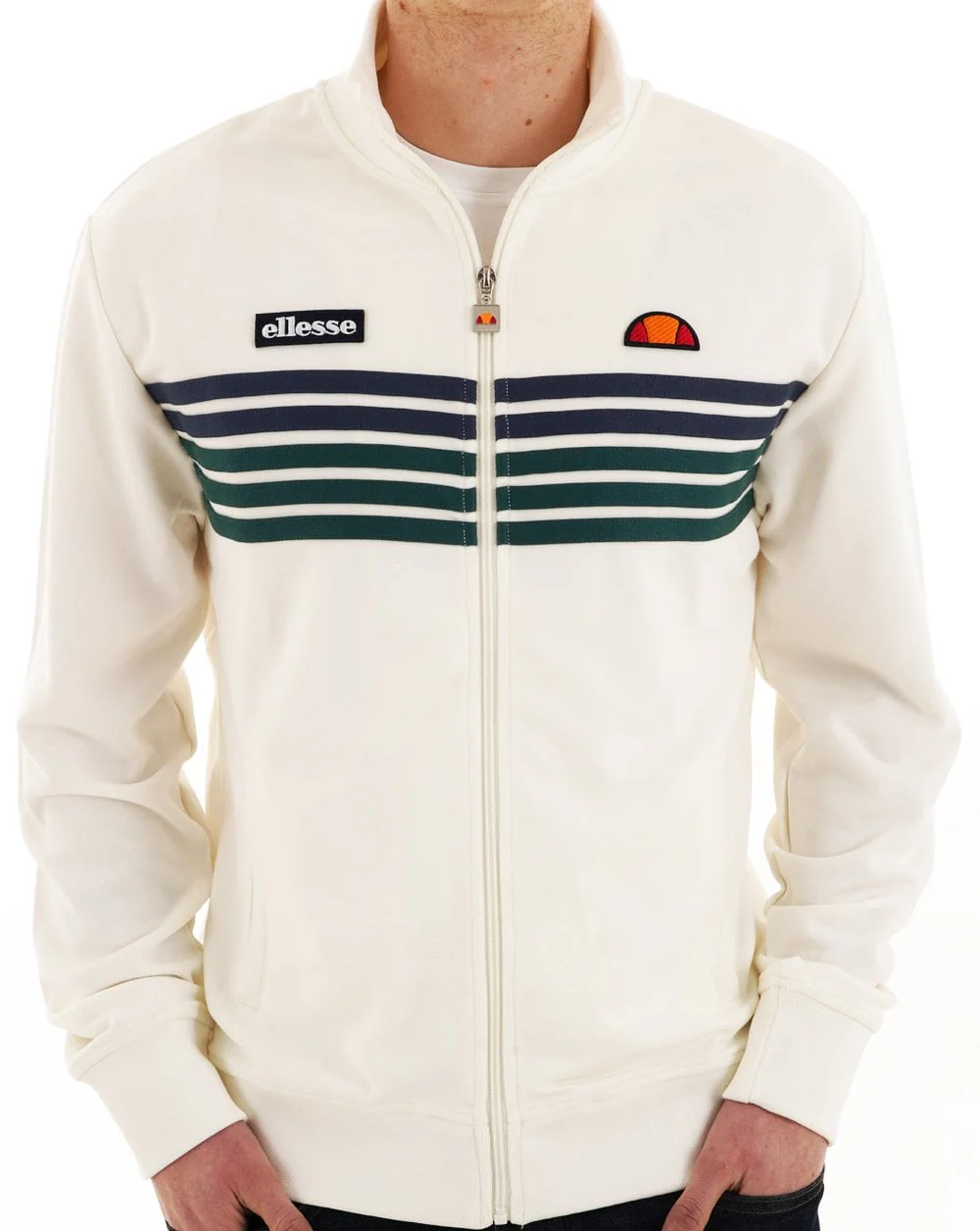 Ellesse 5 Stripe Track Top Off White/Dark Green - Image 4