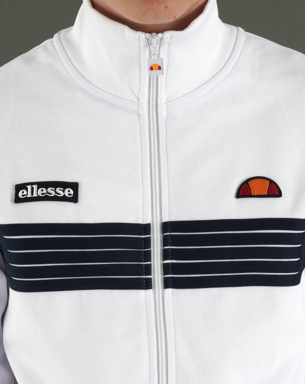 Ellesse 5 Stripe Track Top White/Navy - Image 2