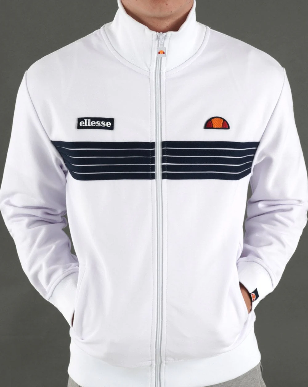 Ellesse 5 Stripe Track Top White/Navy - Image 3