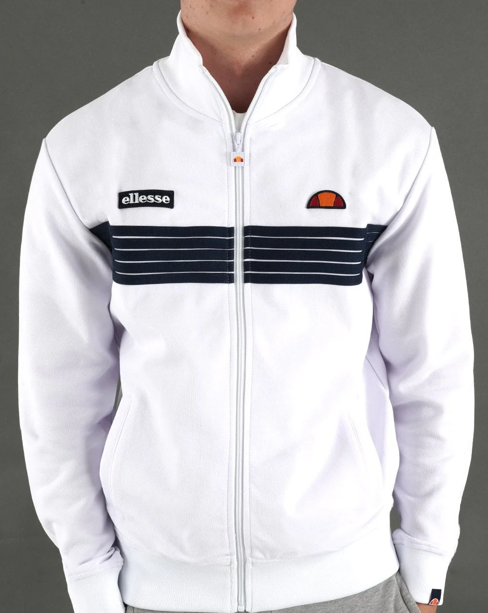 Ellesse 5 Stripe Track Top White/Navy - Image 4