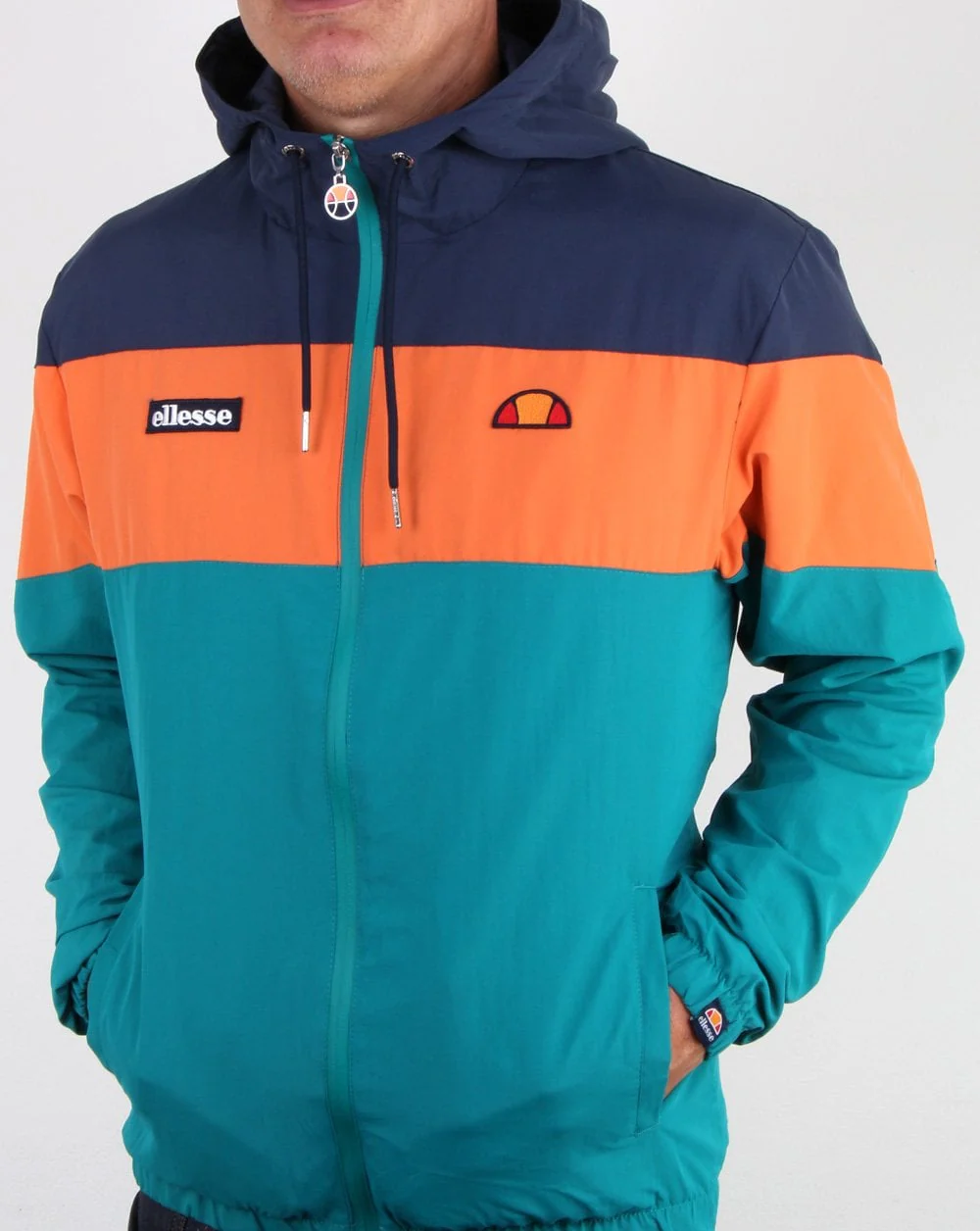 Ellesse Block Hooded Jacket Navy/Orange/Green - Image 3