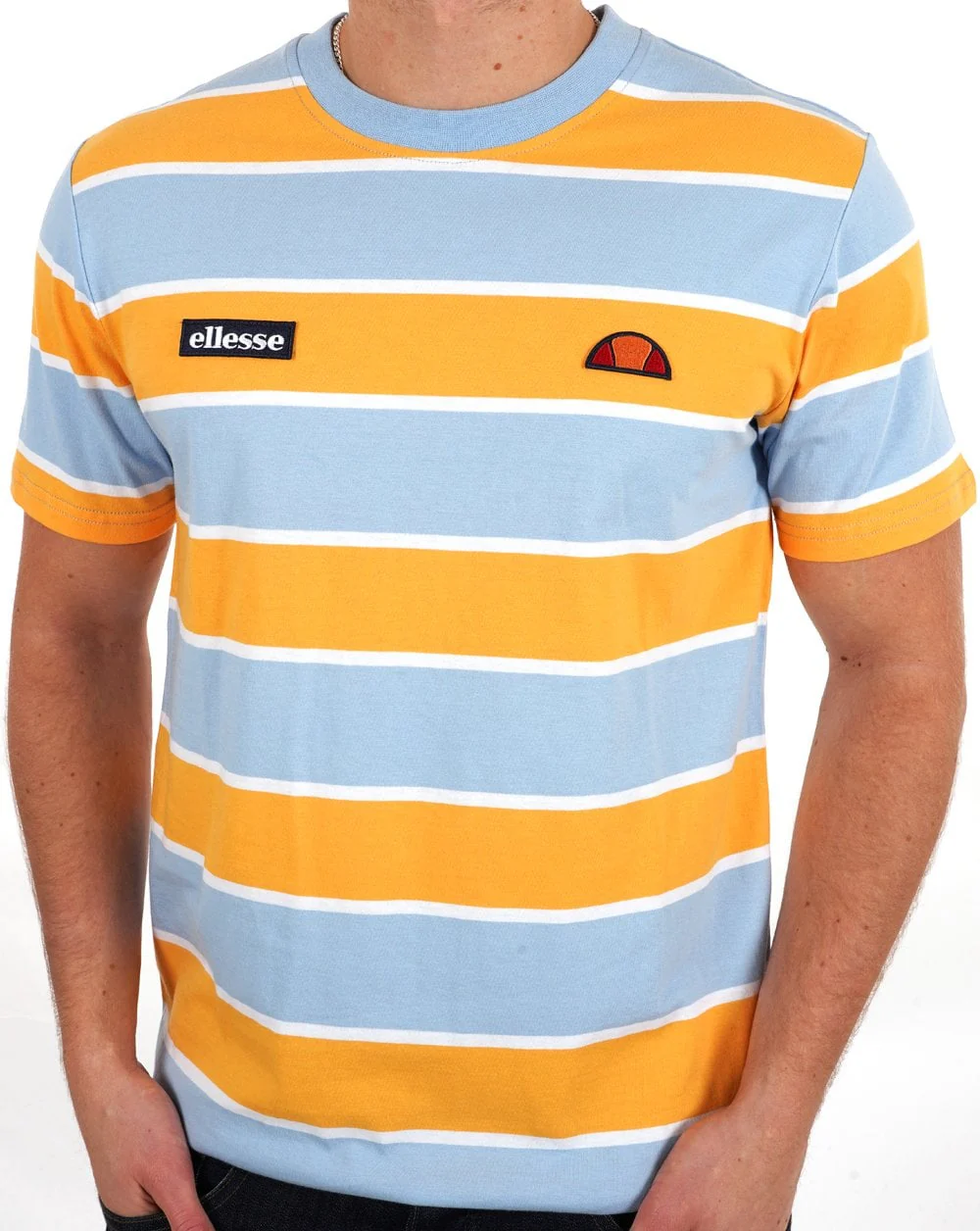 Ellesse Block Striped T Shirt Sky Orange - Image 3