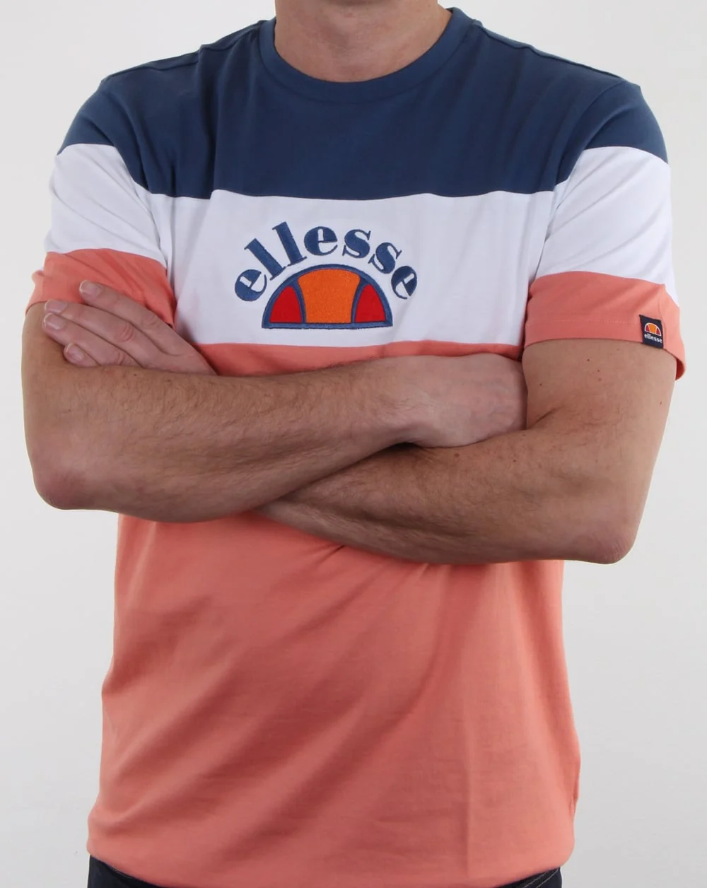 Ellesse Block T Shirt Peach/white/blue - Image 3