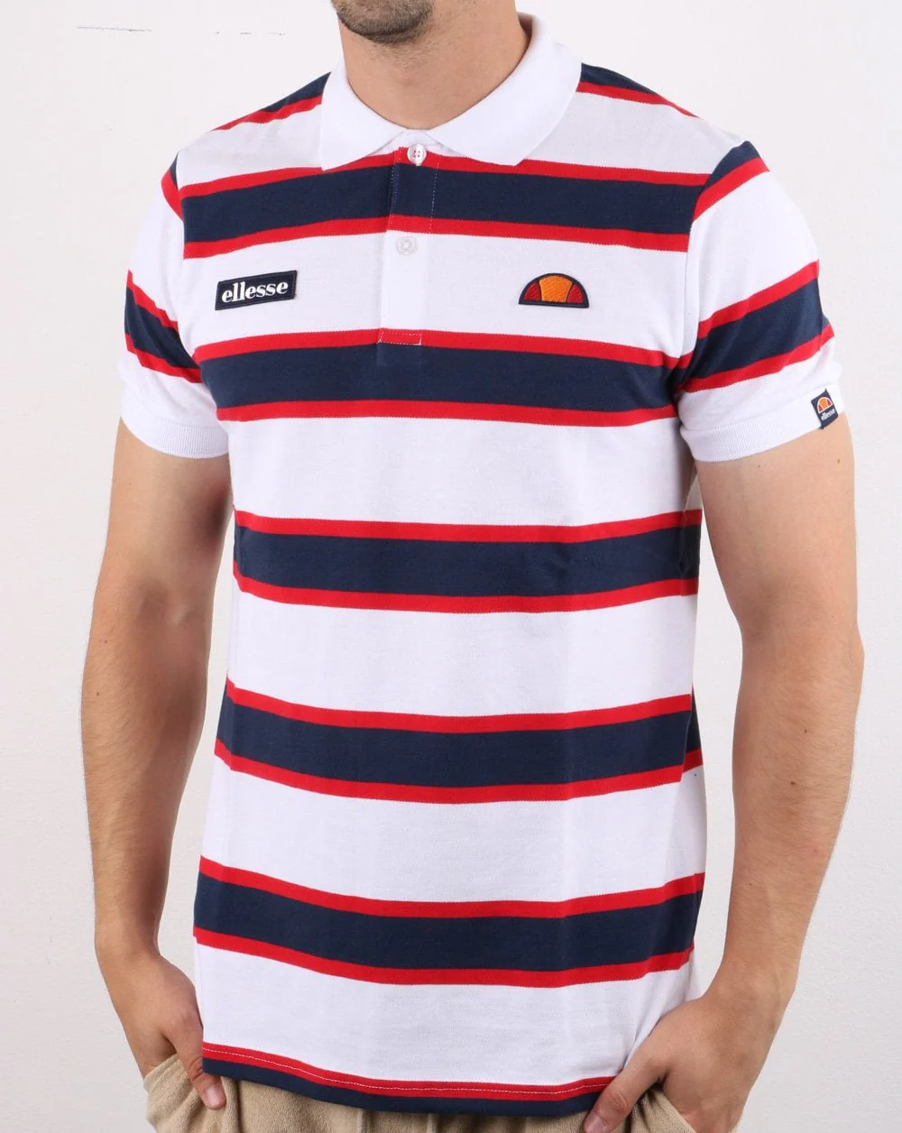 Ellesse Bold Stripe Polo Shirt White/navy/red - Image 2