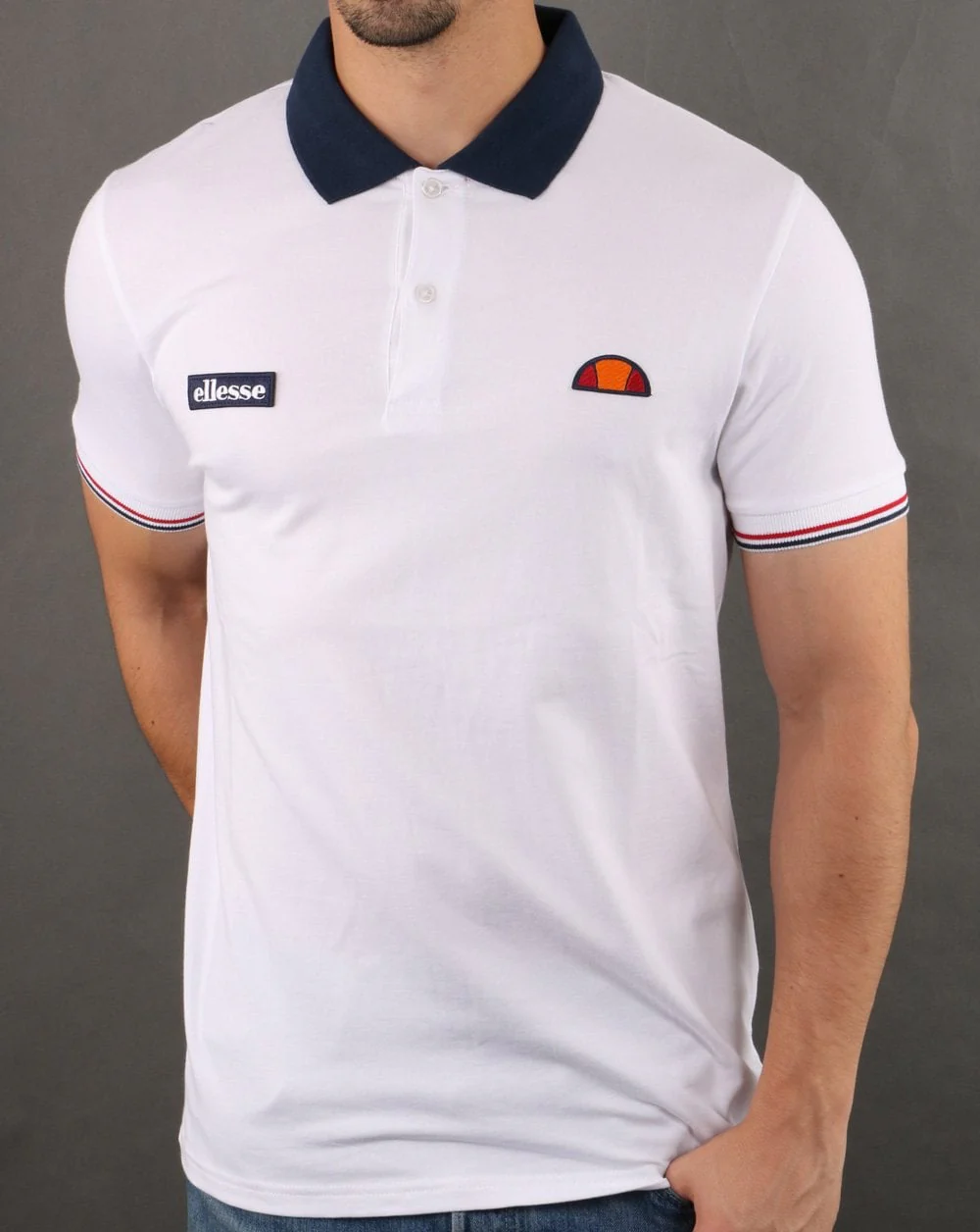 Ellesse Contrast Polo Shirt White-Navy - Image 3