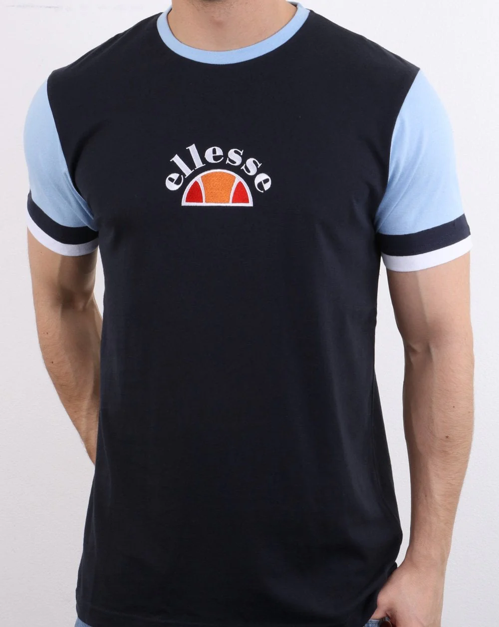 Ellesse Contrast sleeve T Shirt Navy - Image 3