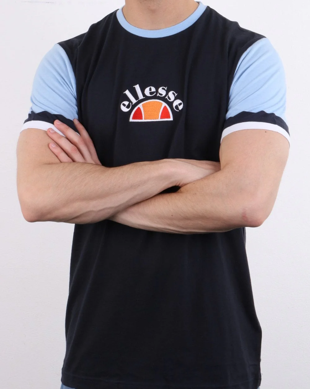 Ellesse Contrast sleeve T Shirt Navy - Image 4