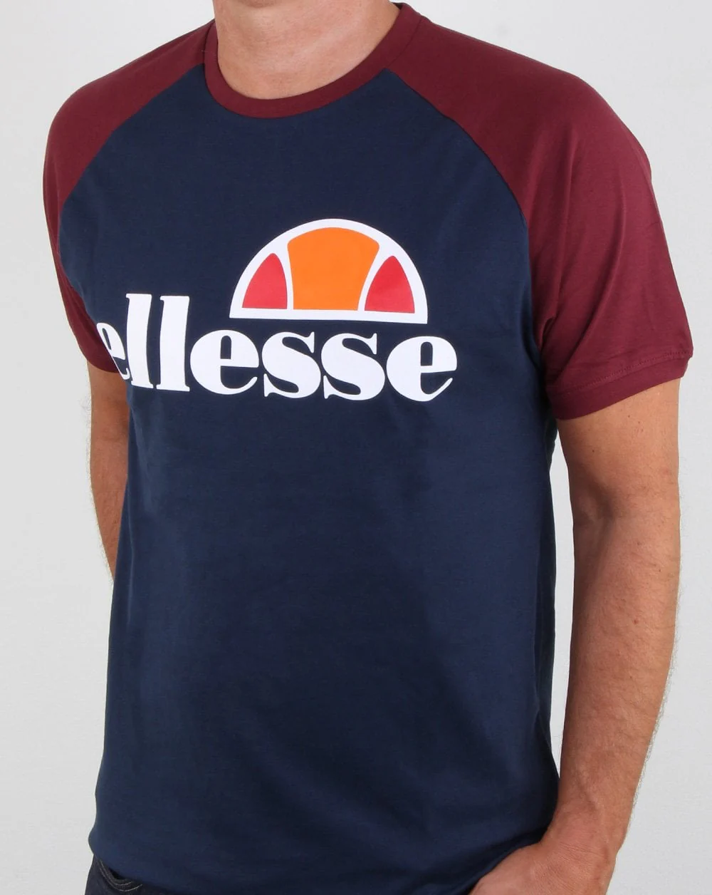 Ellesse Contrast T Shirt Navy Burgundy - Image 3
