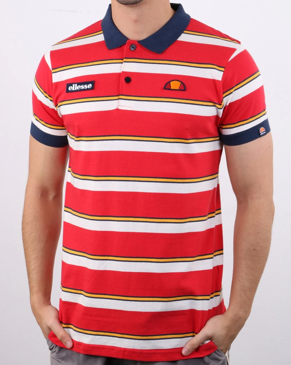 Ellesse Duo Stripe Polo Shirt Red