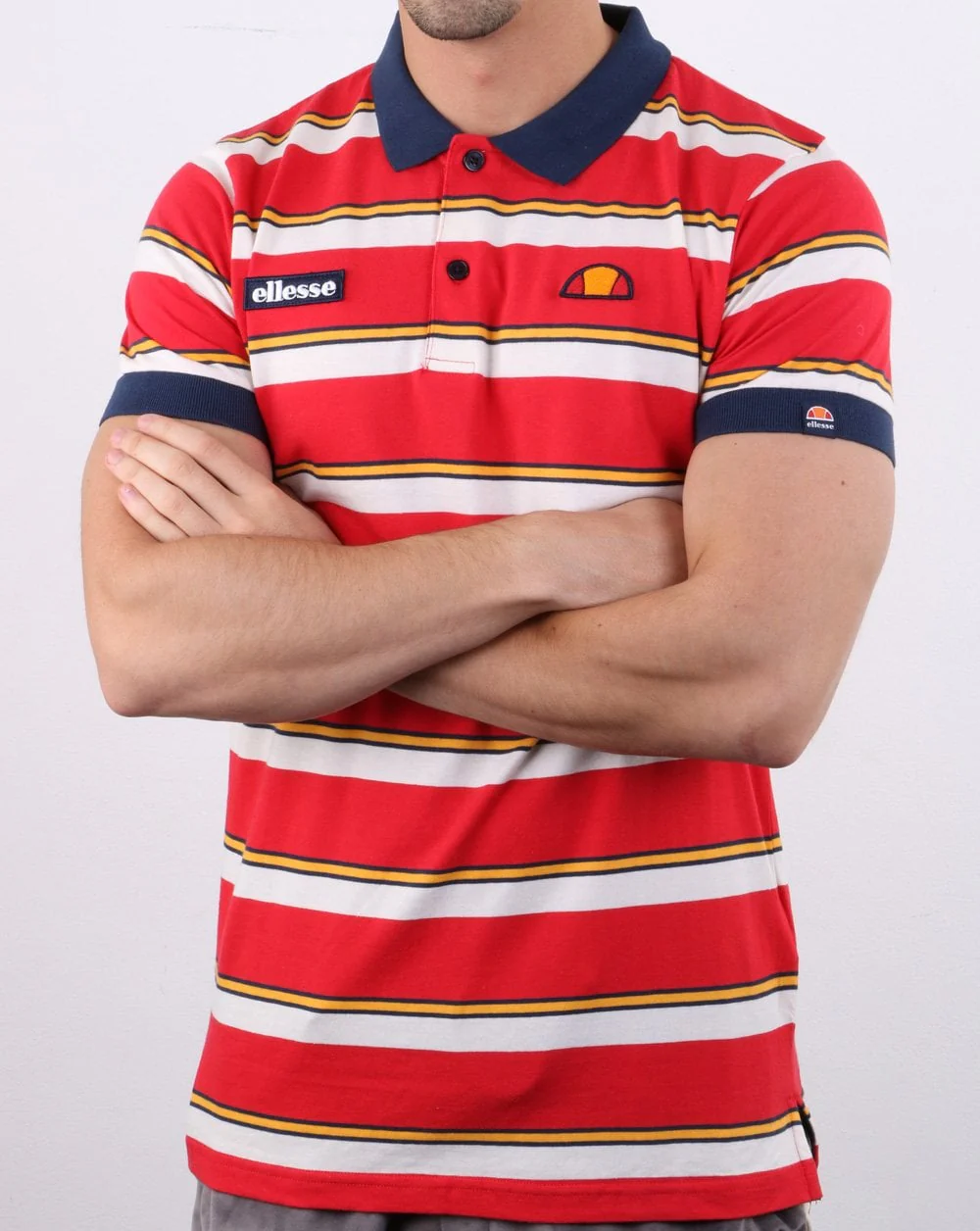 Ellesse Duo Stripe Polo Shirt Red - Image 3