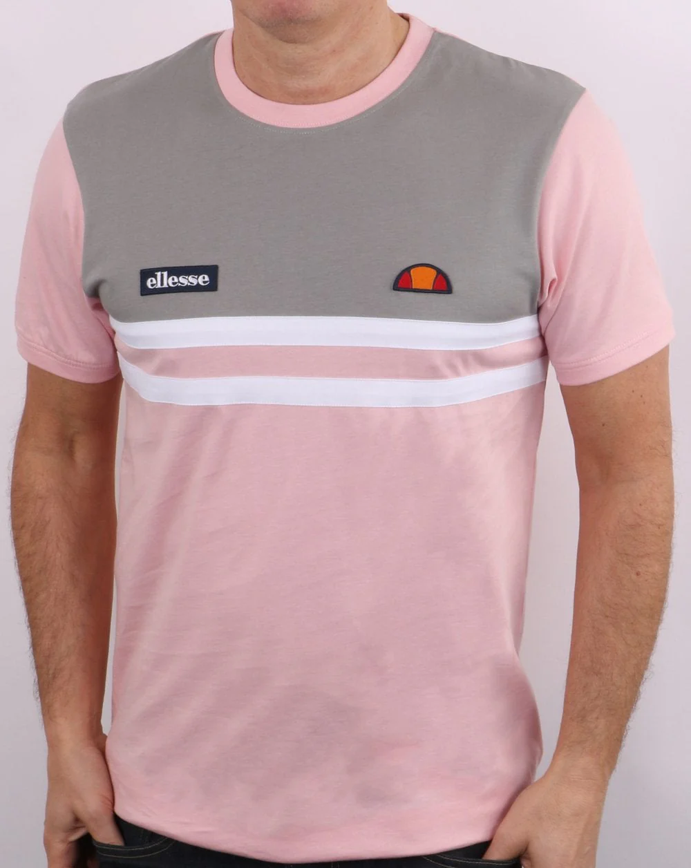 Ellesse Duo Stripe T Shirt Grey/pink