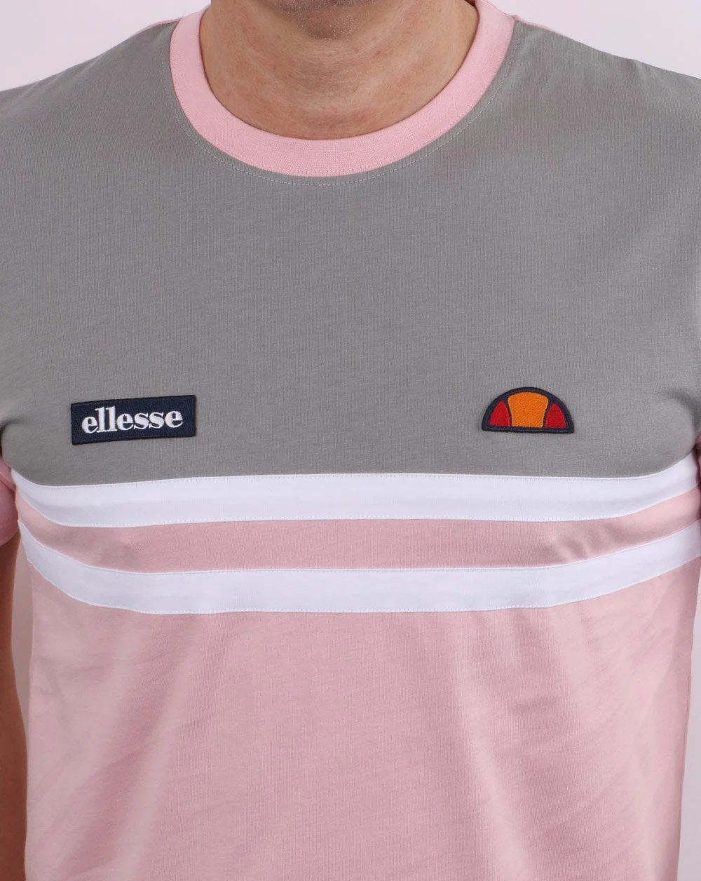 Ellesse Duo Stripe T Shirt Grey/pink - Image 2