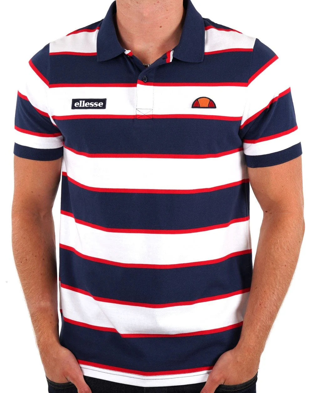 Ellesse Dyer Striped Polo Shirt Navy/White - Image 3