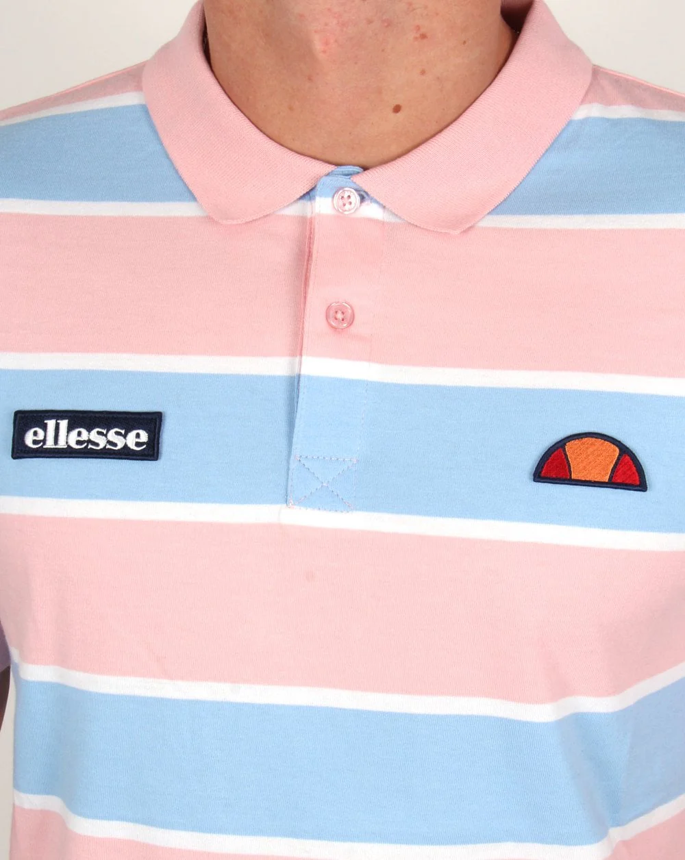 Ellesse Dyer Striped Polo Shirt Pink/Sky - Image 2