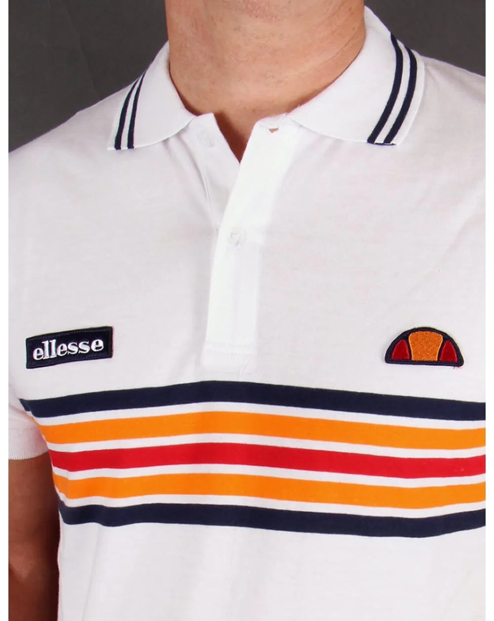 Ellesse Elite Striped Polo Shirt White - Image 2