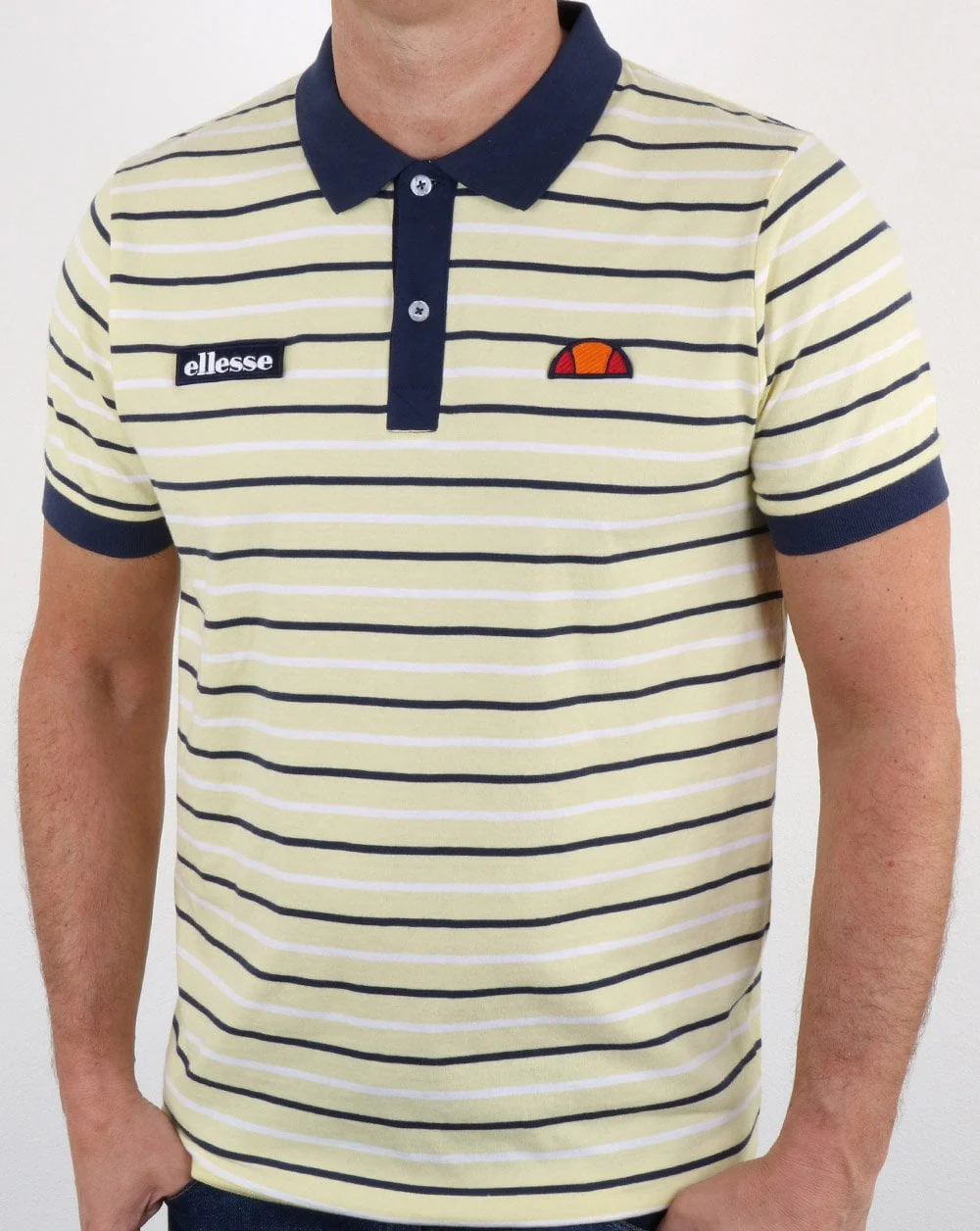 Ellesse Lemon Navy Striped Polo Shirt