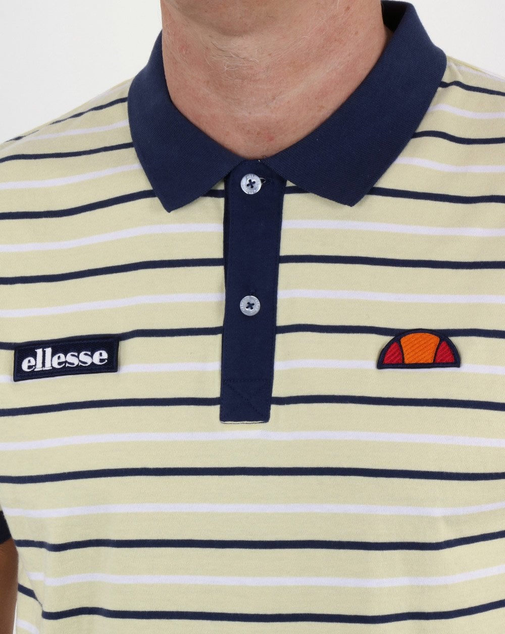 Ellesse Lemon Navy Striped Polo Shirt - Image 2