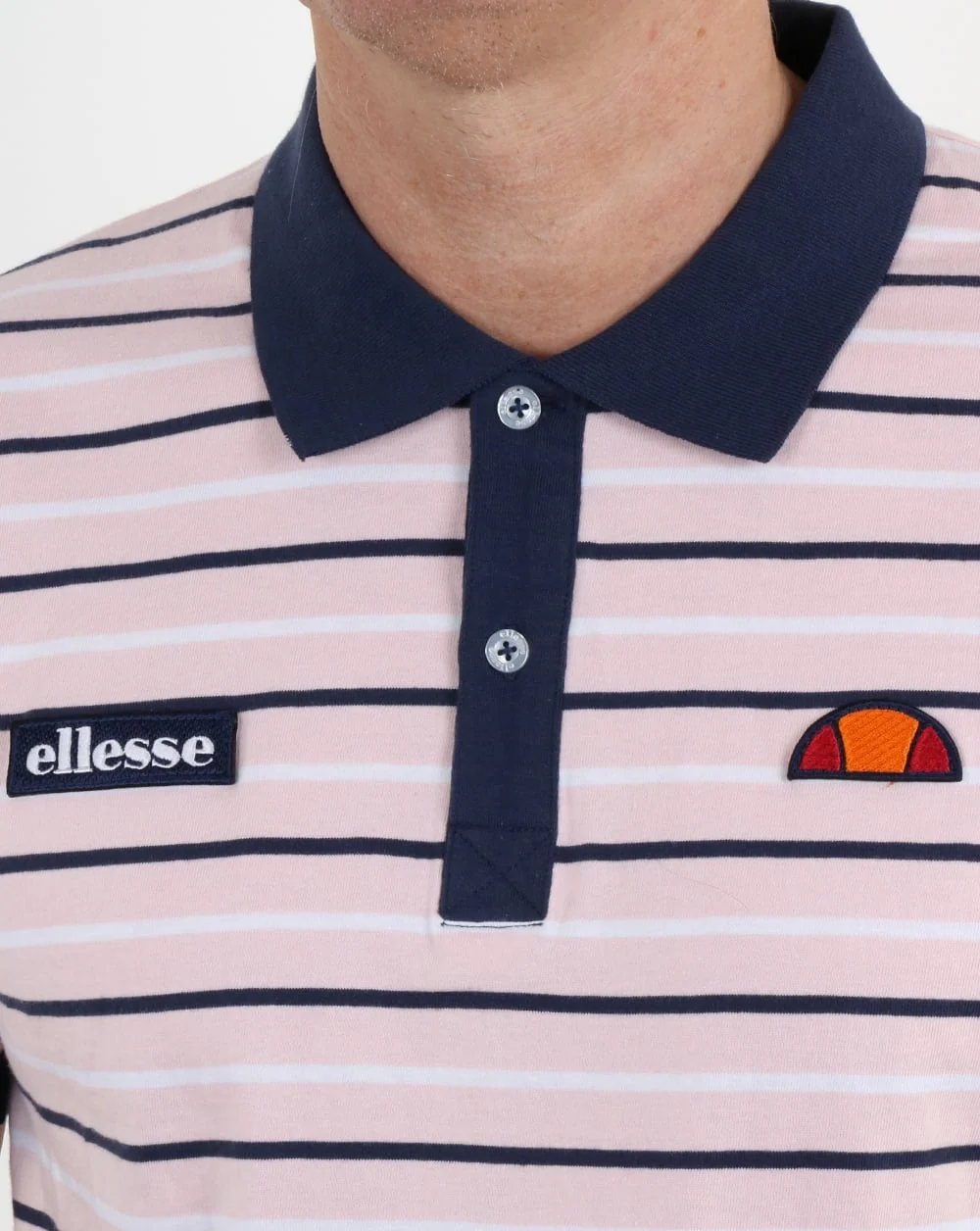 Ellesse Light Pink Navy Striped Polo Shirt - Image 2