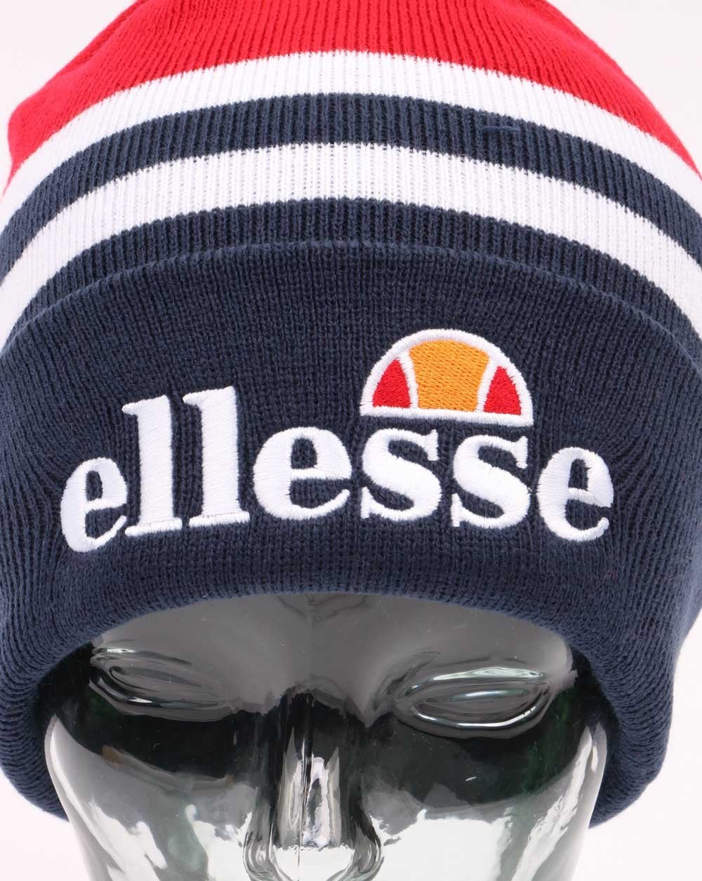 Ellesse Meddon Bobble Hat Beanie Red and Navy - Image 2