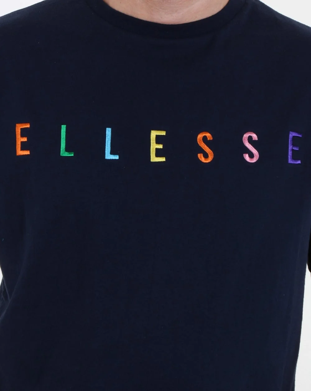 Ellesse Multi Colour Block Script T Shirt Navy - Image 2