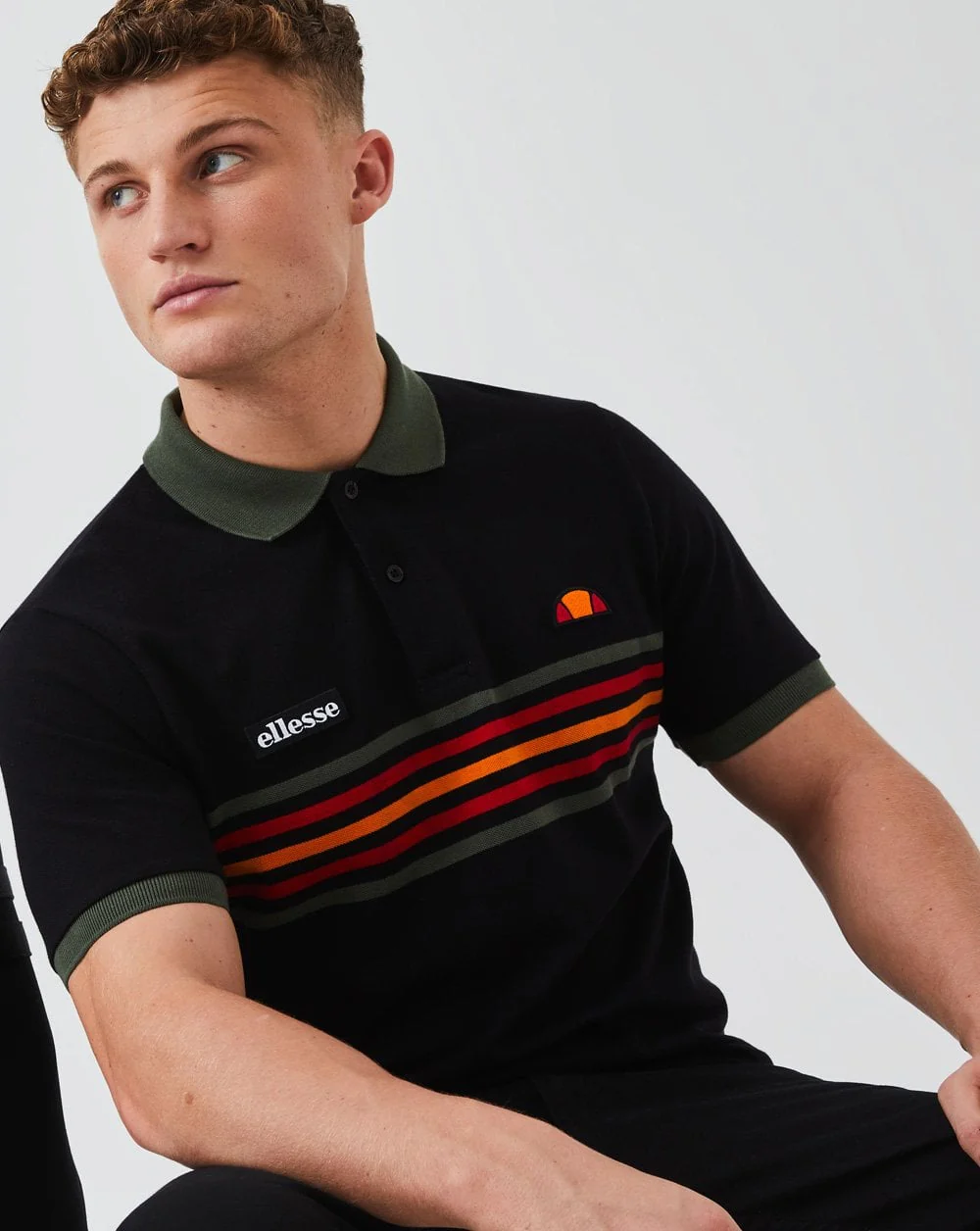 Ellesse Multi Stripe Polo Shirt Black