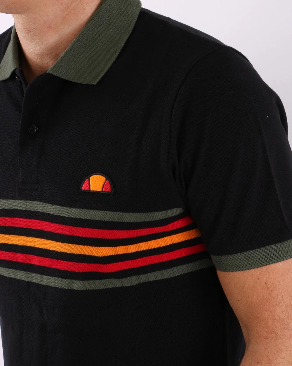Ellesse Multi Stripe Polo Shirt Black - Image 2